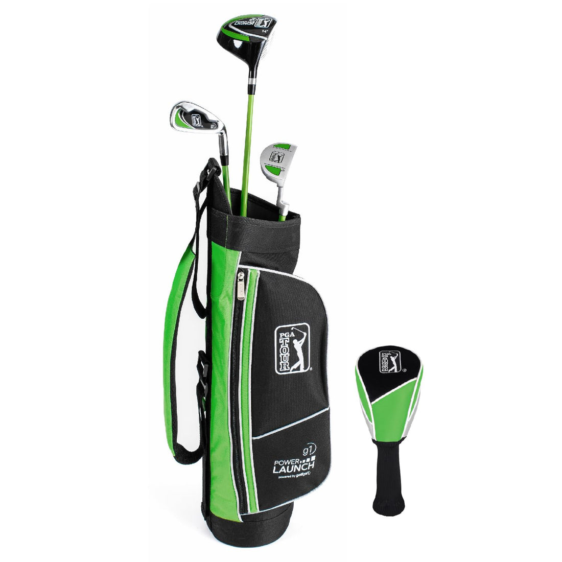 PGA Tour G1 Series Kids Green Golf Club Set with 3 Clubs Golf Bag & 5 Total Pieces | Golf Clubs and Sets for Heights 36" - 41" | Complete Golf Club Sets | Young Men & Women Golf Clubs Ages 3-5