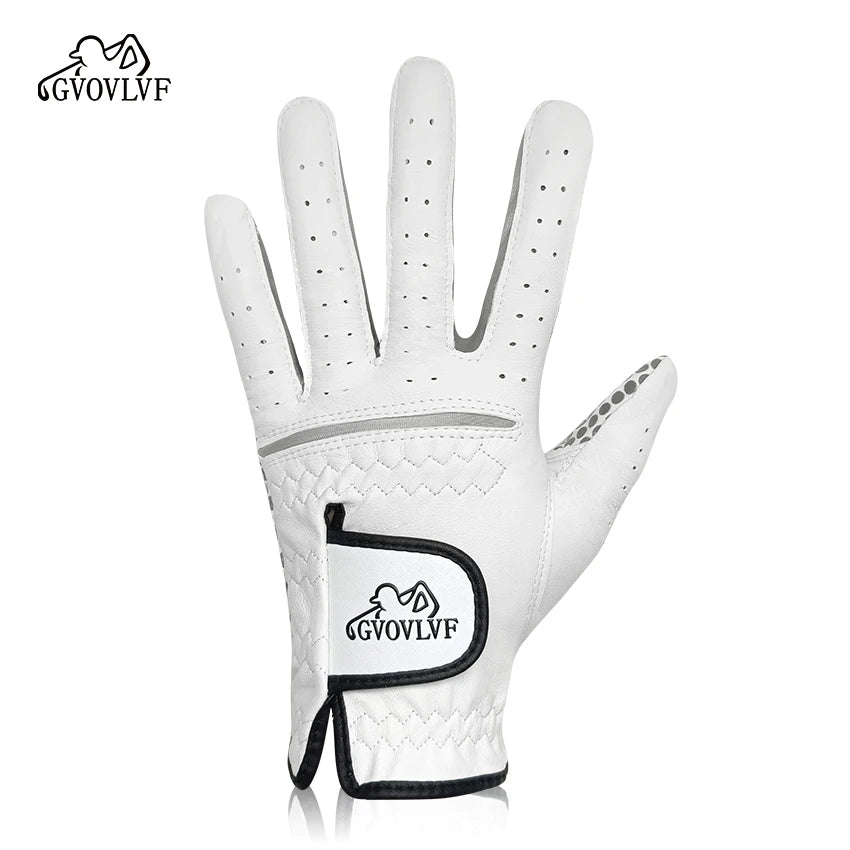 GVOVLVF Golf glove Genuine Sheepskin Leather for Men White Breathable Glove for golfer Anti Slip Soft and Comfortable