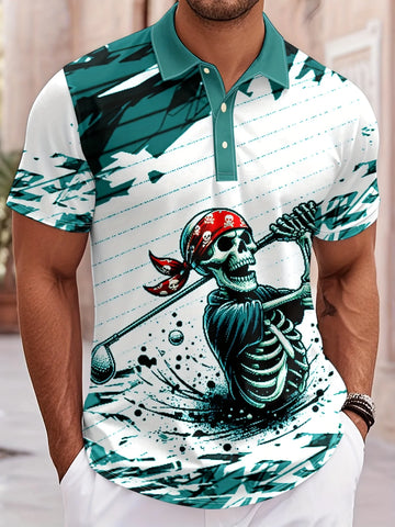 Golf Skull Pattern Man Polo Shirts Colorful Cool 3D Printed Tees Summer Casual Street Short Sleeve Loose T-Shirt Lapel Tops Tees