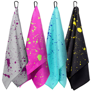 Peryiter 4 Pcs Shine Golf Towel with Clip Drip Lime Available Microfiber Towel for Golf Bags Golf Gifts for Men Women Birthday Waffle Pattern Golf Gifts for Golf Fan Retirement Gift (Vivid Color)